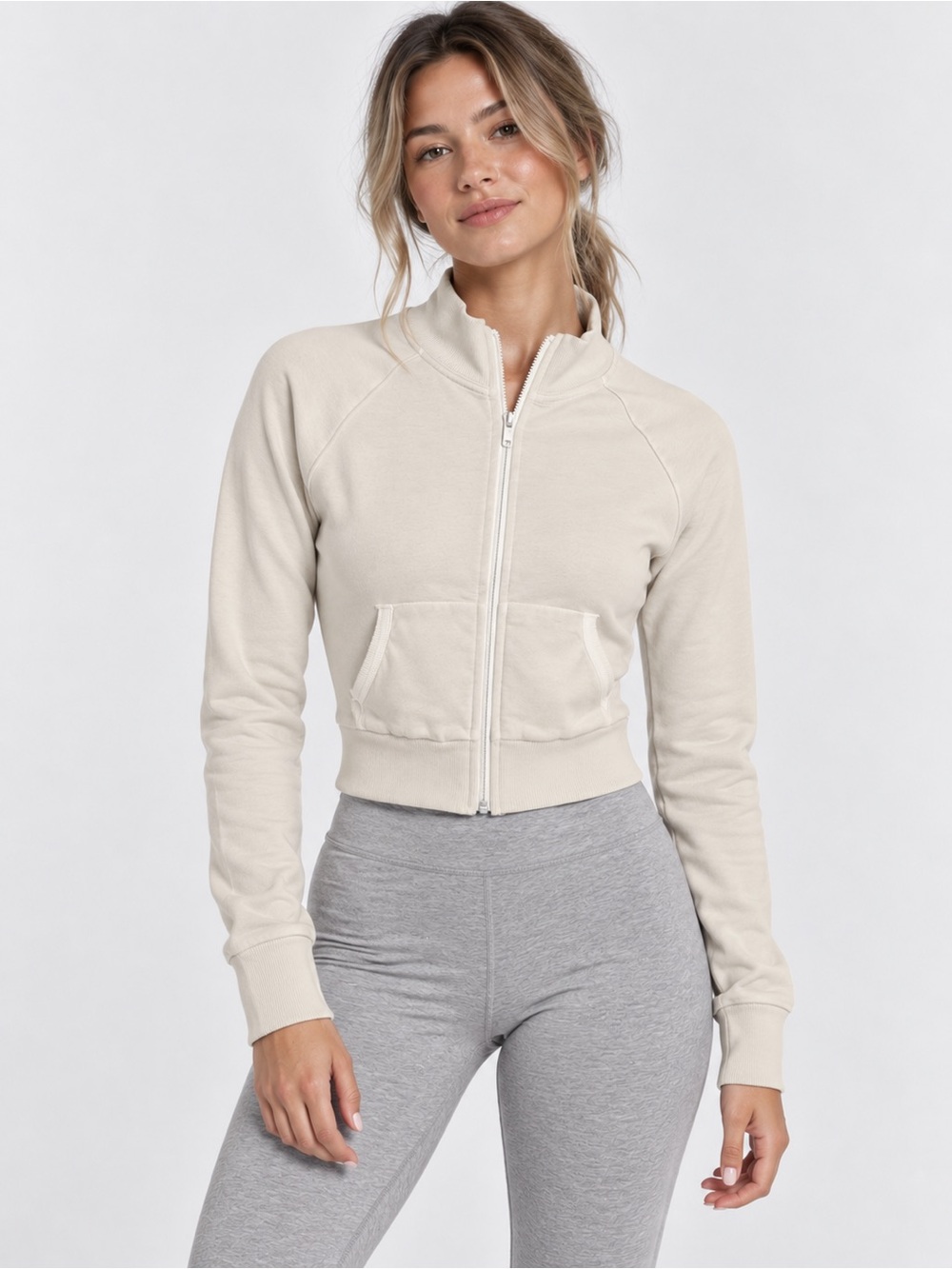 Skims Outdoor Track Full Zip Jacket Women’s L Beige Fitted Pockets Streetwear